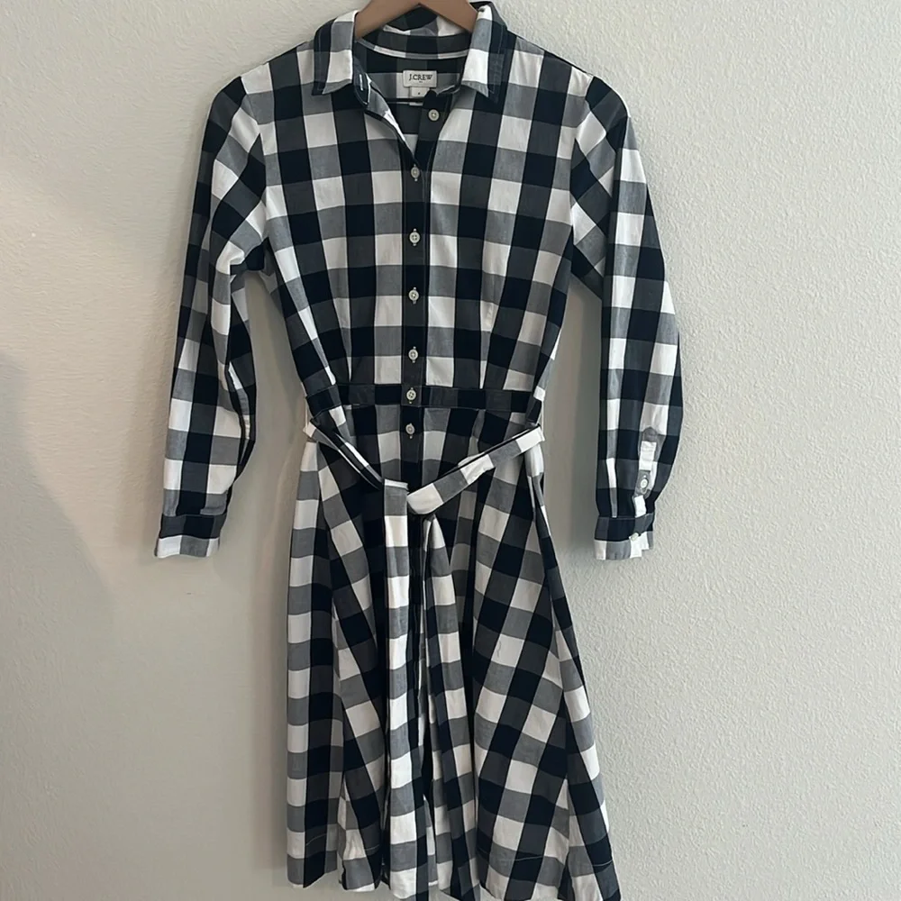 J.Crew Plaid Button-Down Shirt Dress with Belt | Size 2